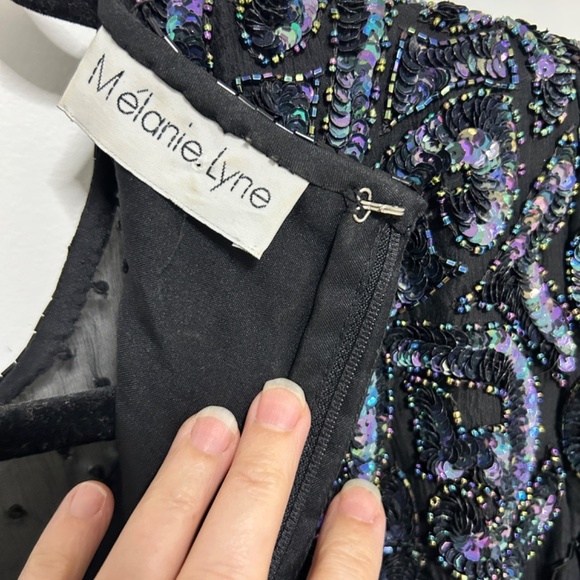 Vtg Melanie Lyne Beaded Dress Women's Large Black/Purple Formal Party READ - Picture 7 of 16